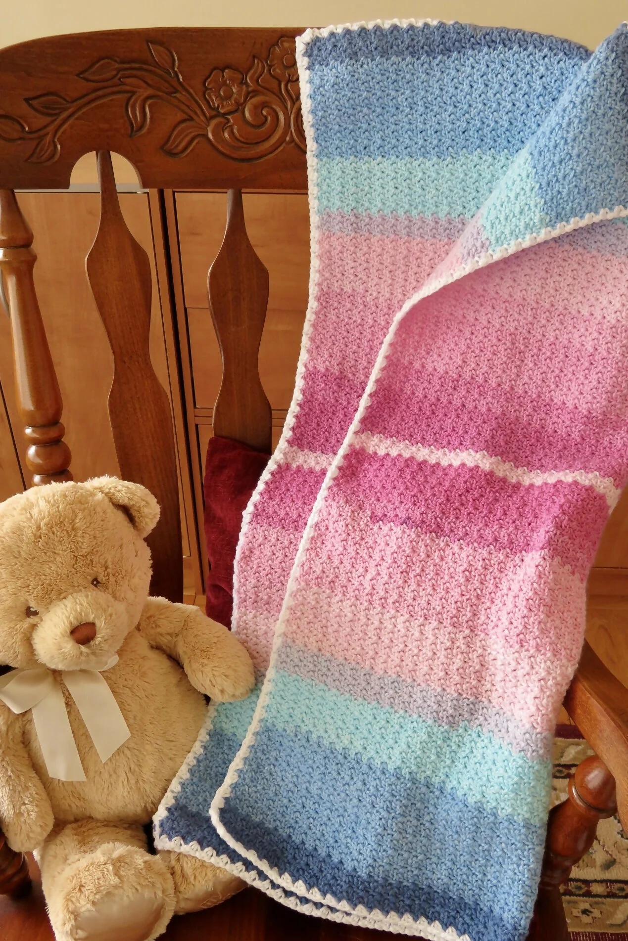 Pink & Blue Baby Bliss Blanket (Crochet) - Image 2