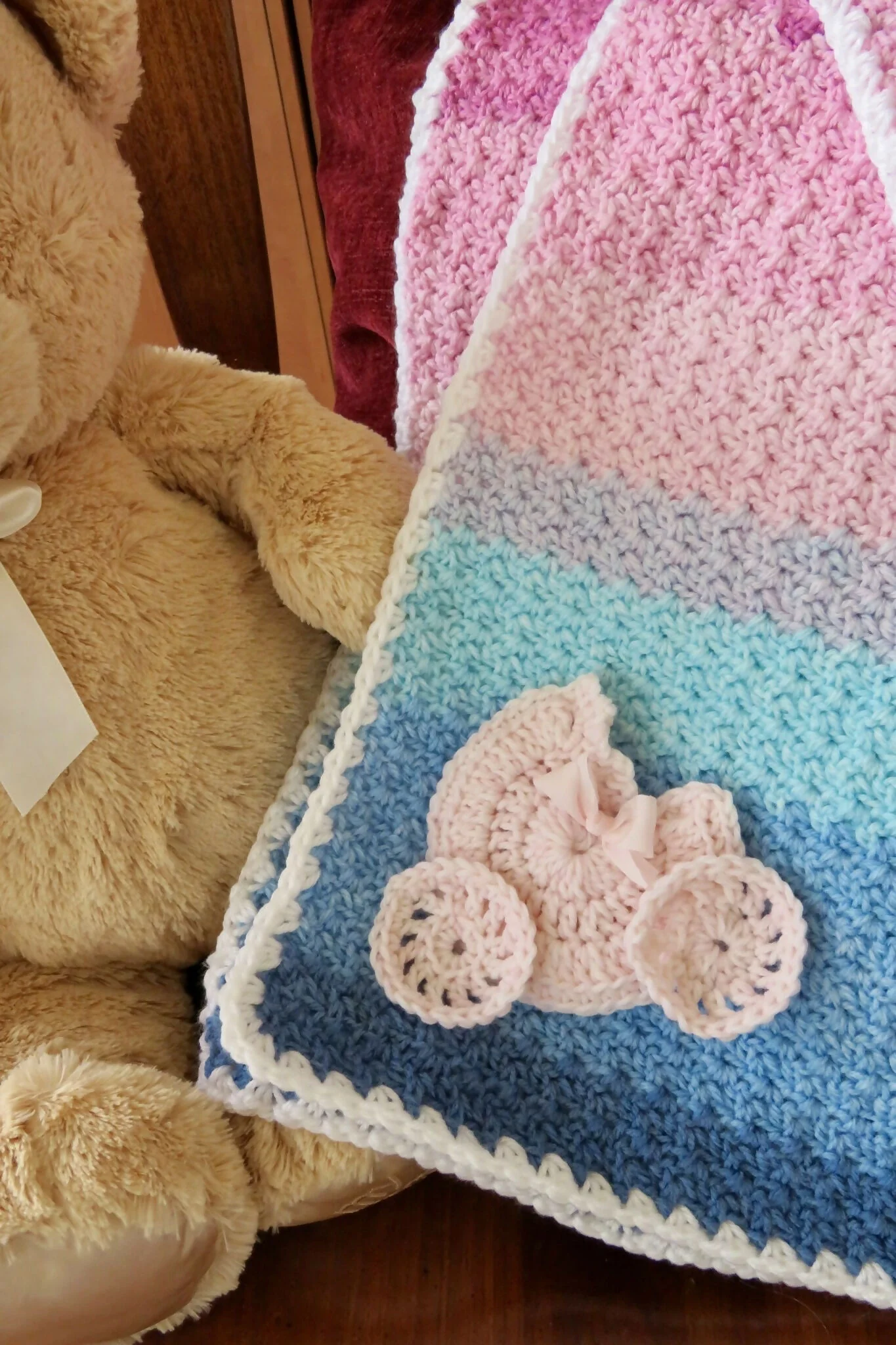 Pink & Blue Baby Bliss Blanket (Crochet) - Image 4