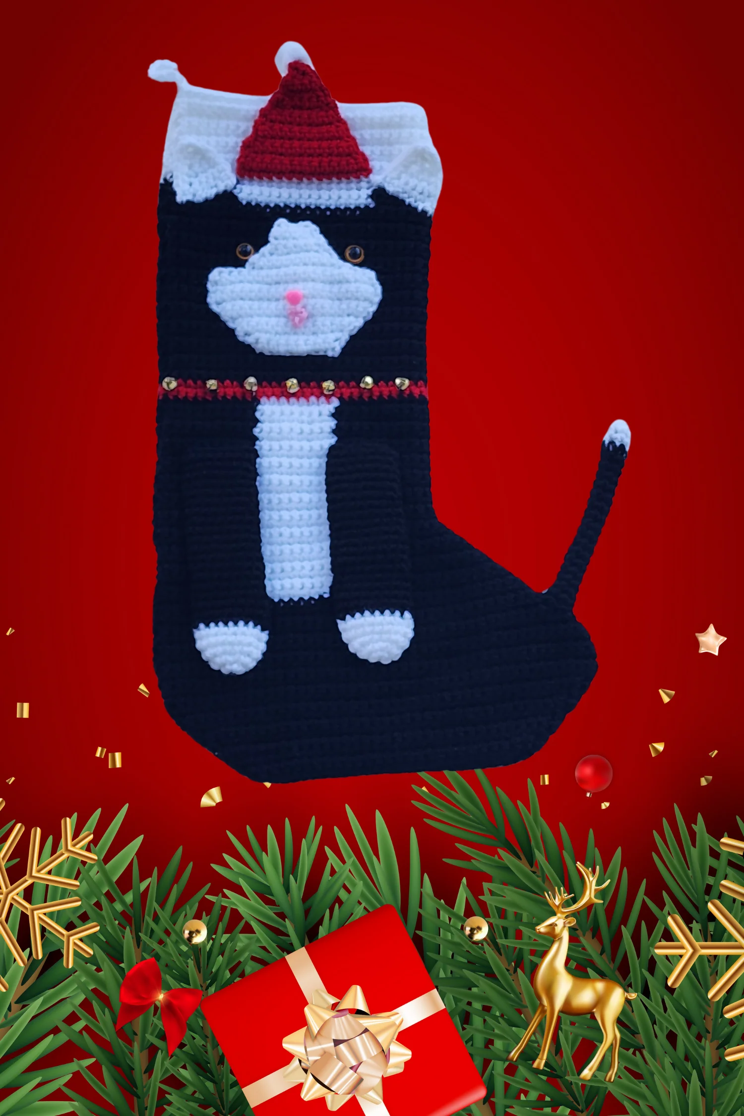 Tuxedo Cat Christmas Stocking (Crochet) - Image 2